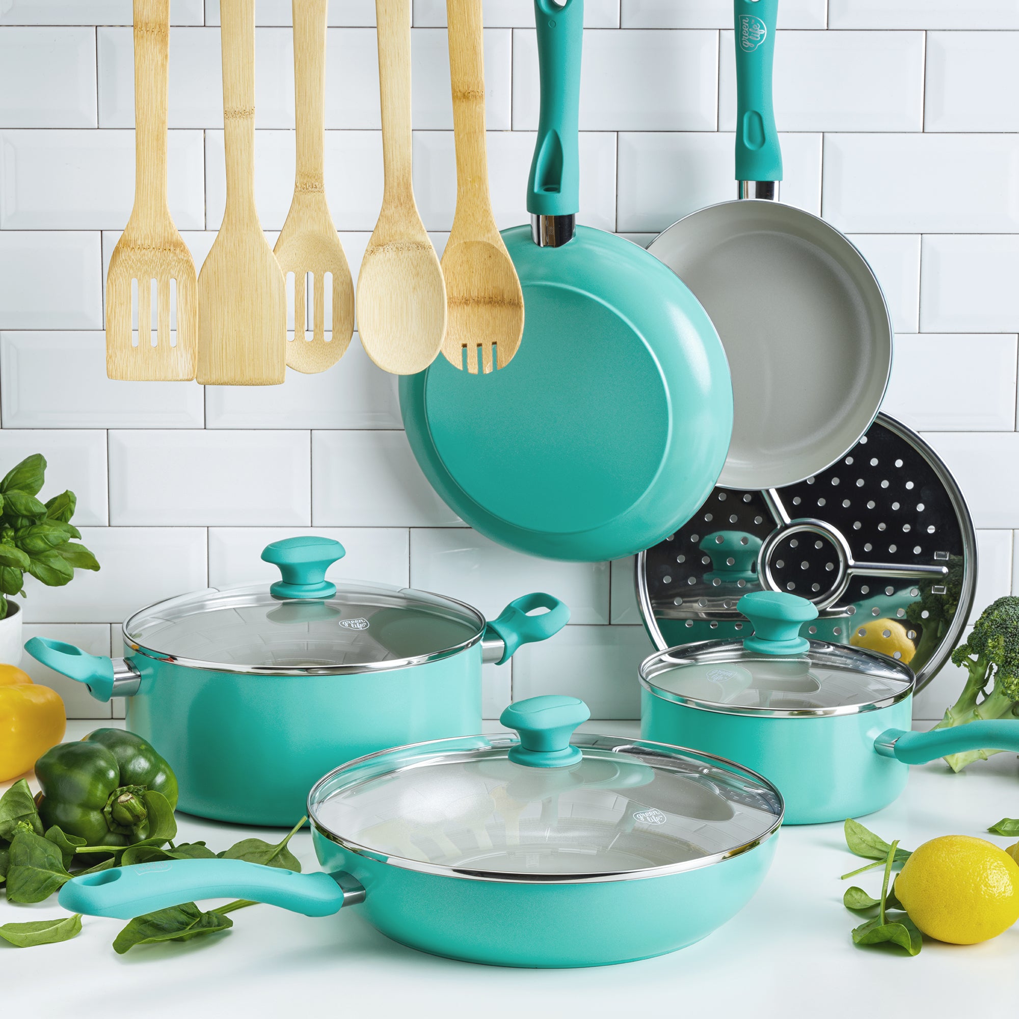 Reviews for GreenLife Diamond 13-Piece Aluminum Ceramic Nonstick Cookware  Set in Turquoise