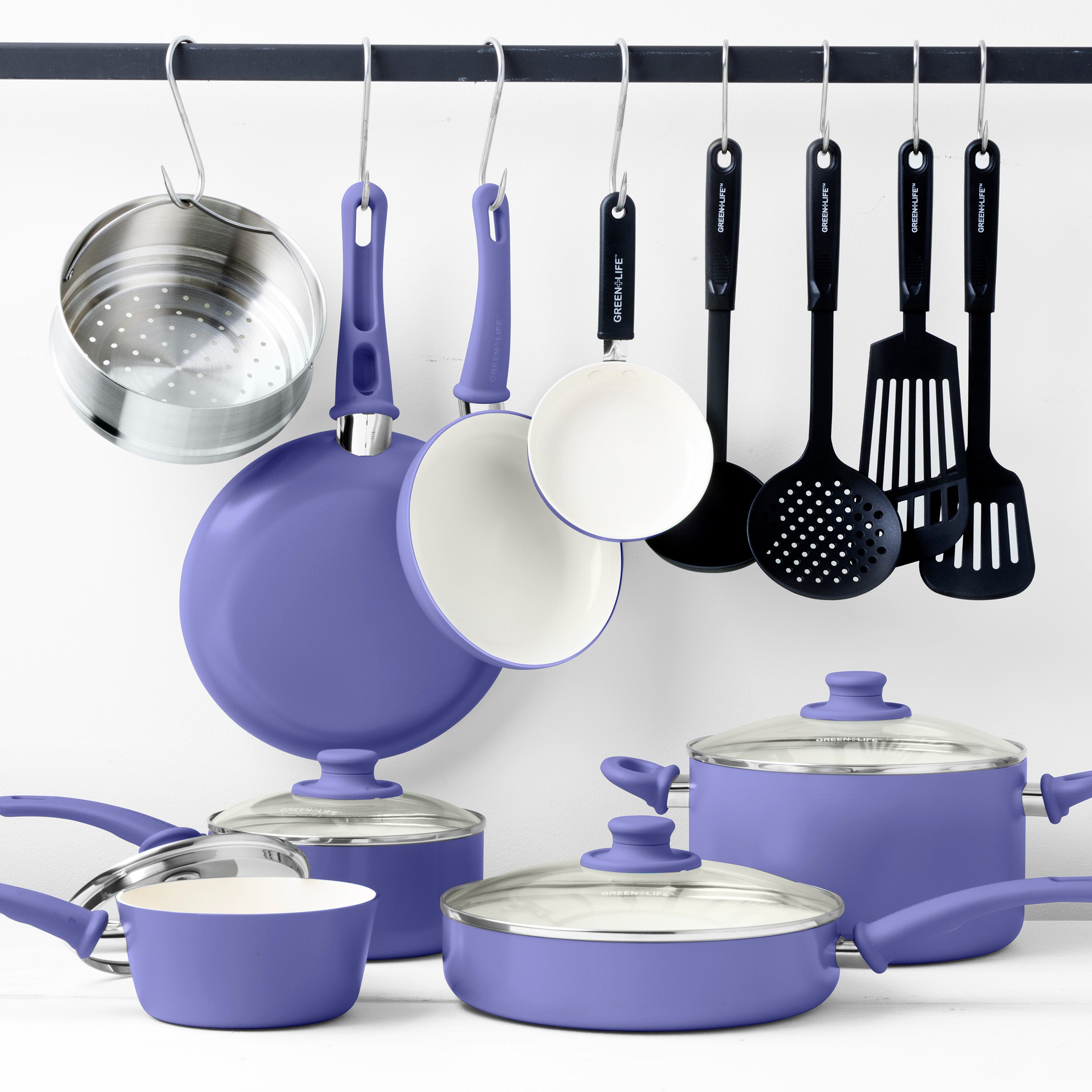 GreenLife Soft Grip 16pc Cookware Sets, Caribbean Blue, Healthy Ceramic  Nonstick Cookware