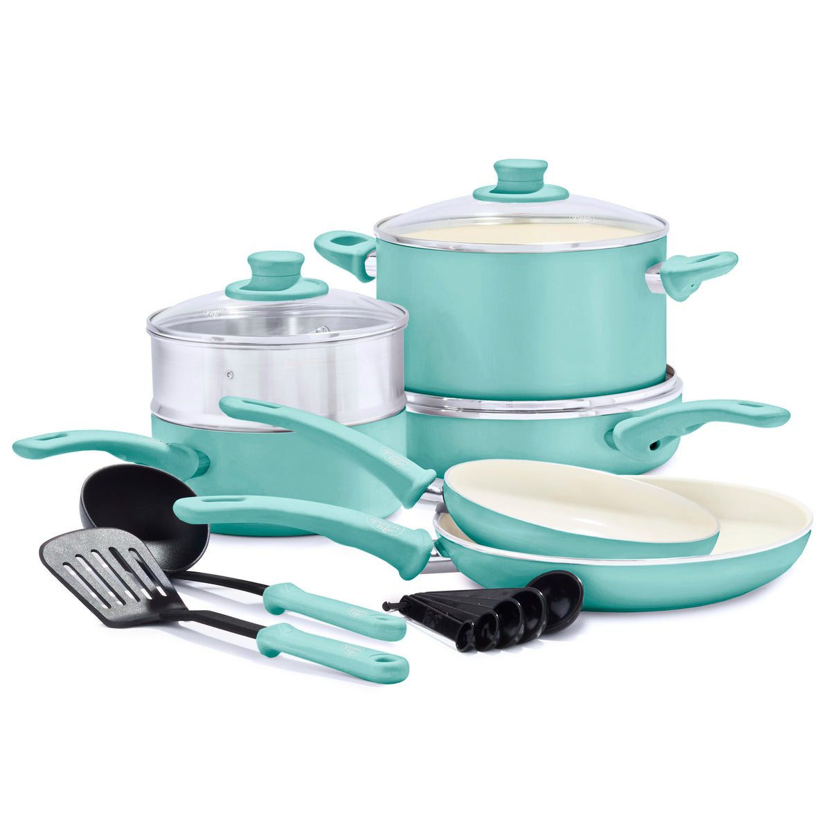GreenLife Soft Grip Healthy Ceramic Nonstick 16 Piece Cookware Pots and Pans  Set, PFAS-Free, Dishwasher Safe, Turquoise