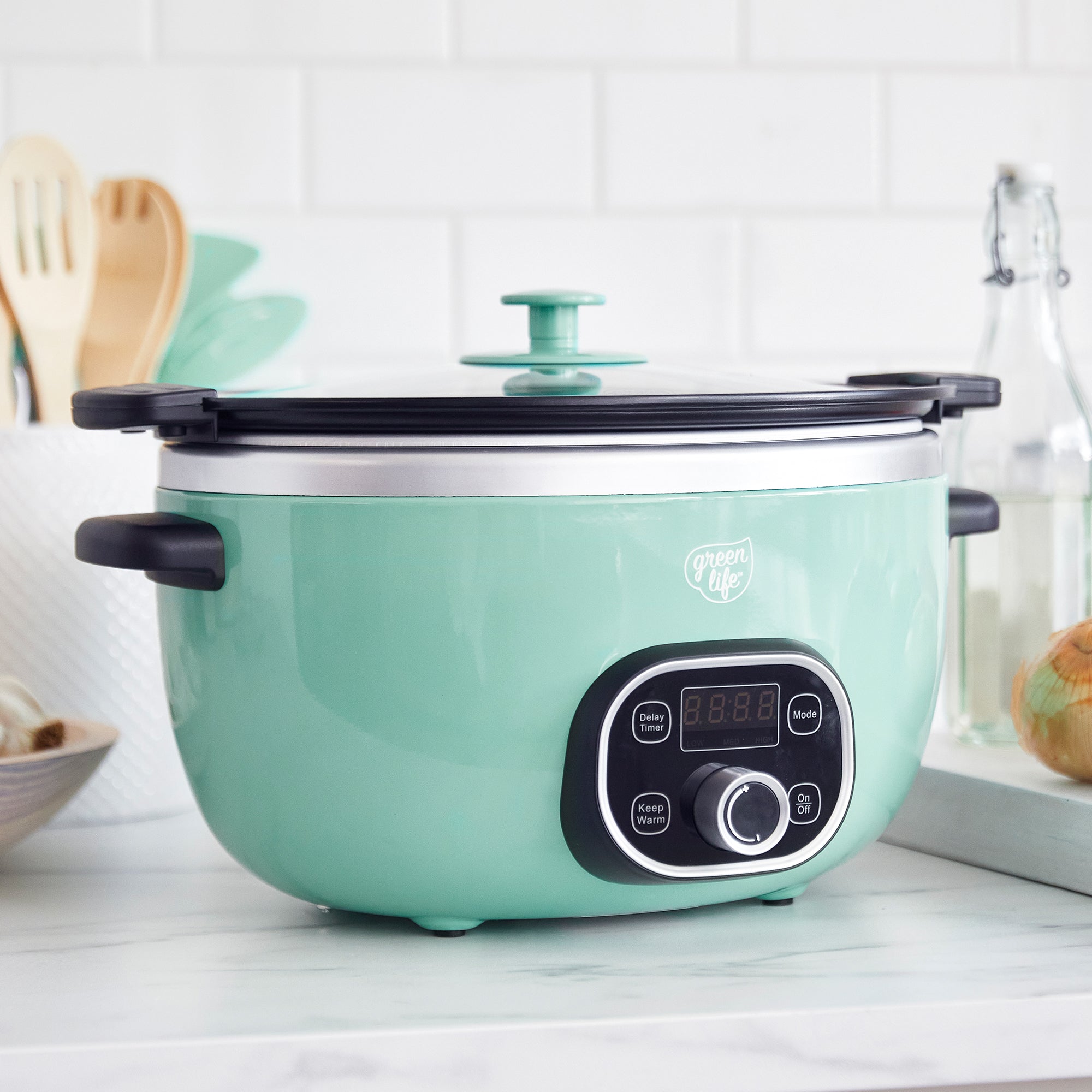  GreenLife Cook Duo Healthy Ceramic Nonstick Programmable 6  Quart Family-Sized Slow Cooker, PFAS-Free, Removable Lid and Pot, Digital  Timer, Dishwasher Safe Parts, Turquoise: Home & Kitchen